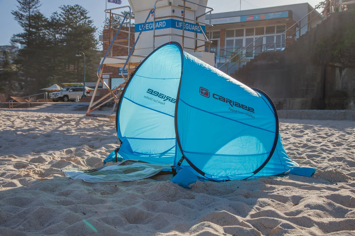 Caribee Rapid pop-up strandtelt blå UPF50+ 2 pers