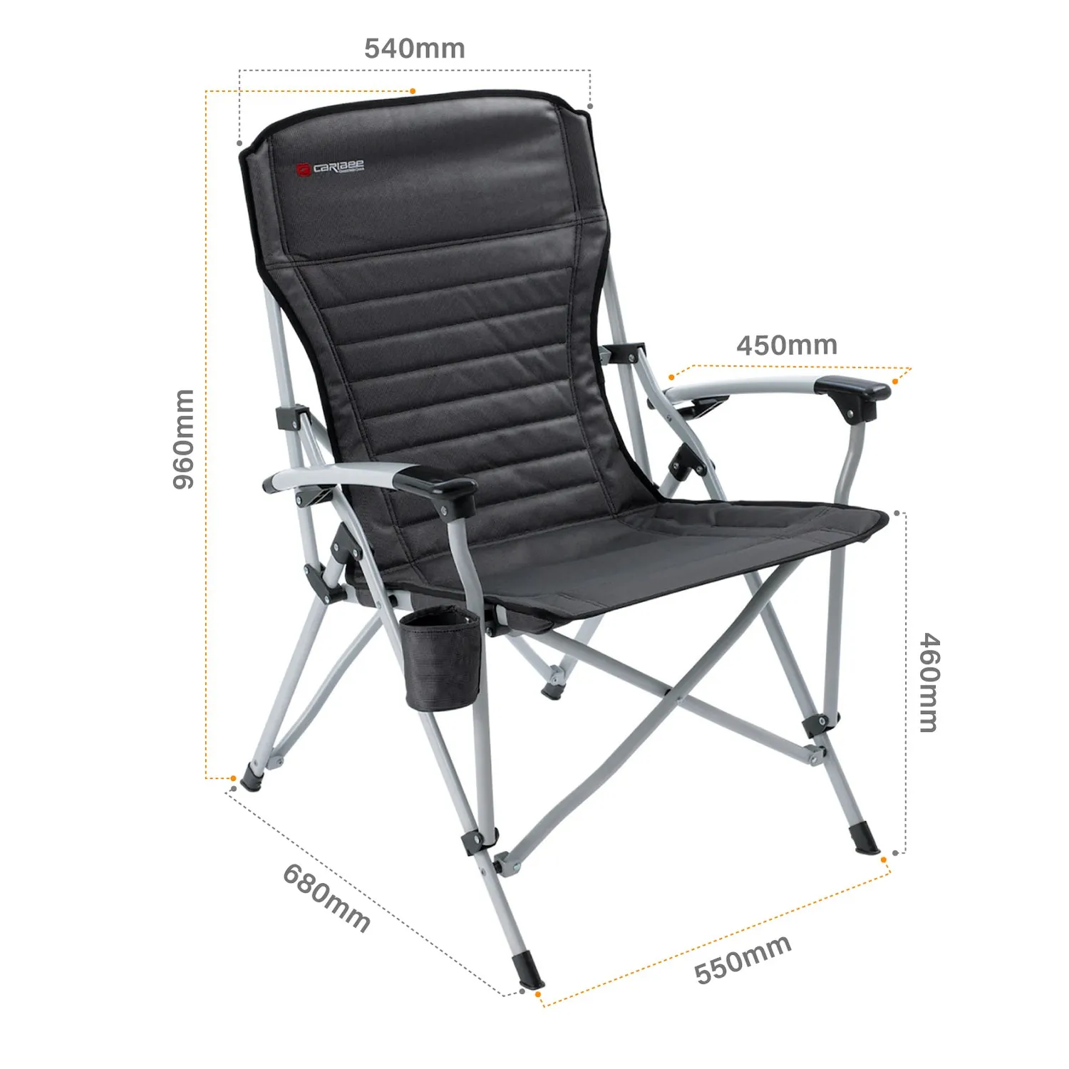 Caribee Crossover campingstol sort 150 kg polstret